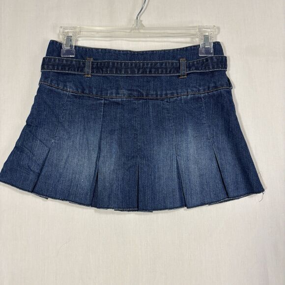 Denim Pleated Belted Mini Skirt Girls Sz 10 Medium Wash Y2K Academia Casual - Picture 2 of 9